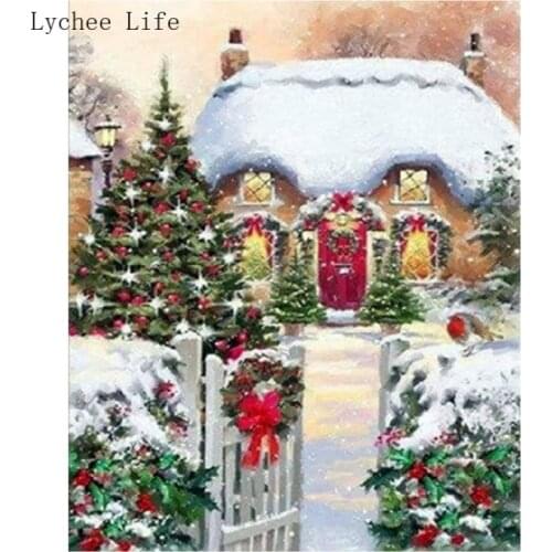 Lychee Life 30x40CM Christmas Gift Snow Cartoon House Diamond Painting With Diamonds Diy Diamonds Home Decoration