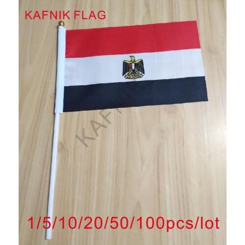 KAFNIK ,10/20/50/100pcs the Small Egypt flag 14*21CM Egypt Flag the hand national flag with Pole Handing flag