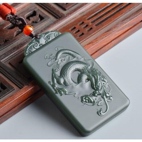 Natural A hetian jade handcarved black jade dragon green jade necklace jade pendant unique jadeite jade necklaces men jewelry