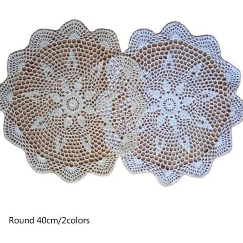 40cm New Lace cotton crochet placemat cup coaster mug kitchen drink dining table place mat cloth tea coffee doily Christmas pad