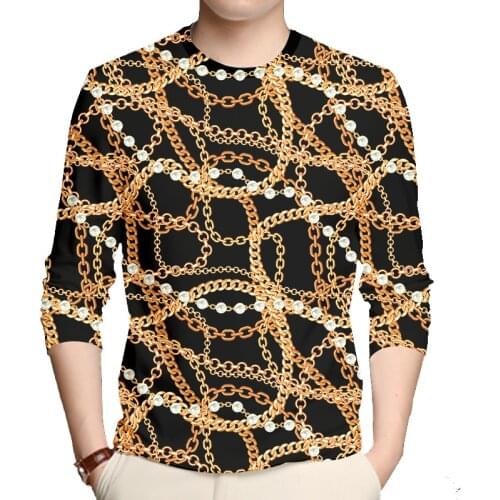IFPD EU Size New Arrival Men Golden Chain Long Sleeve T-shirt Summer 3D Printed T-Shirt Homme Luxury Royal Baroque Oversize 6XL