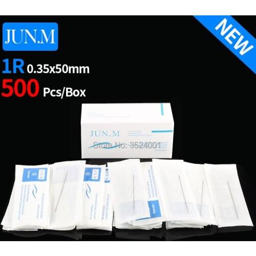 500Pcs/box 1R Single Round Needles For Eyebrow/Eyeliner/Lips Permanent Makeup 0.35*50mm Cosmetic Tattoo Needles