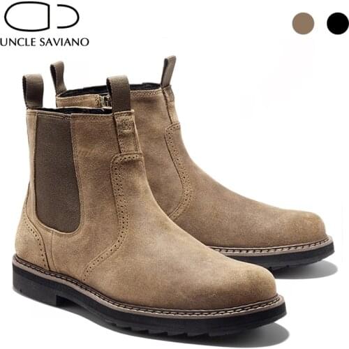 Uncle Saviano Solid Winter Black Mens Boots Shoes Chelsea Work Boots Solid Casual Concise Fashion Non-Slip Shoes Men