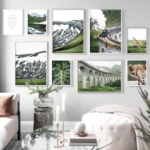 Grassland Snow Mountain Train Landscape Wall Art Canvas Painting Nordic Posters And Prints Wall Pictures For Living Room Decor