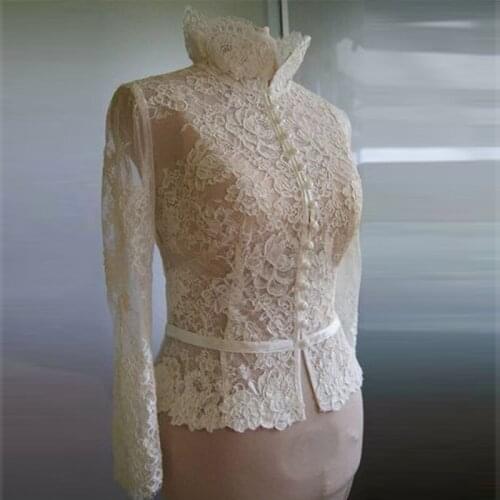 Wedding Boleros Long Sleeve High Neck Jacket Appliqued Wedding Bride Jacket for Woman Temperament Wedding Prom Accessories 2021