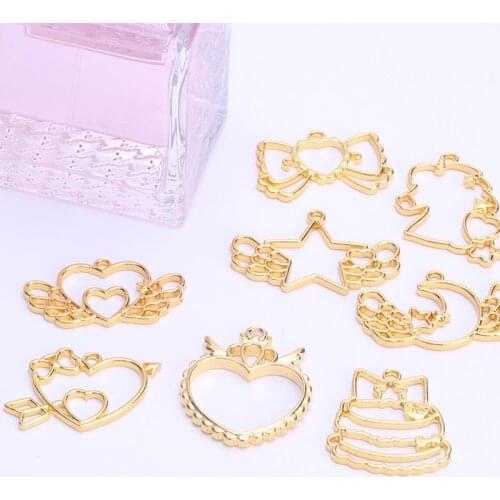 5pcs/lot unicorn star moon Open Bezel Metal Frame Pendant Gold Charm Bezel Setting Cabochon Setting UV Resin Charm