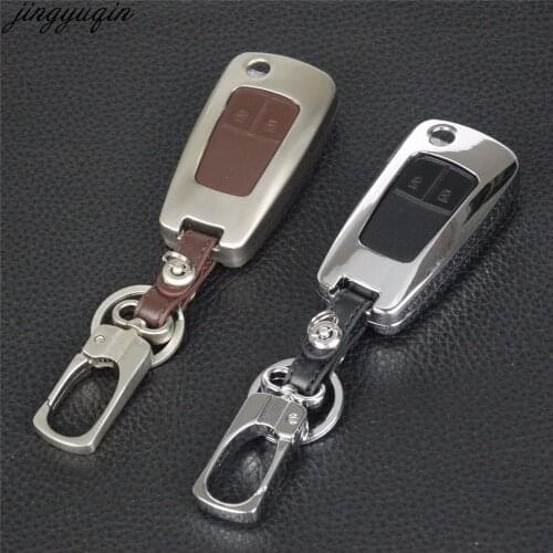 Jingyuqin Remote 2 Buttons Zinc Alloy+Leather Key Cover Case For Chevrolet Epica Lova For Opel Vauxhall Astra Insignia