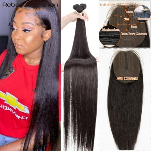 Rebecca Straight Hair Bundles With Closure 3 Bundles With Closure non remy Brazilian Human Hair Bundles With Closure 8"-30