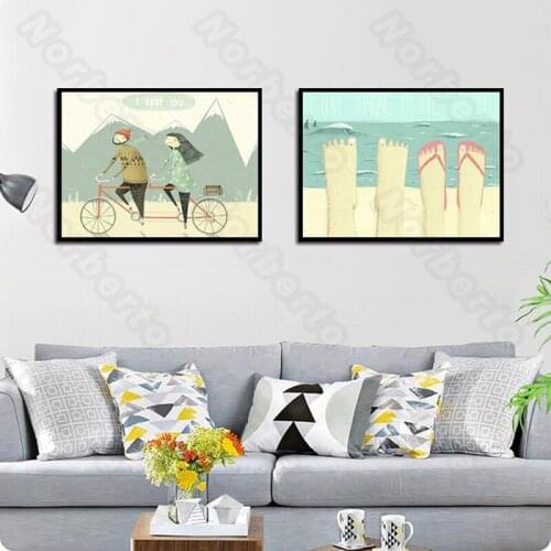 Romantic Picture with Seascape Canvas Painting Posters Unframed Style Wall Painting for Living Rooms and Bedroom Decoration