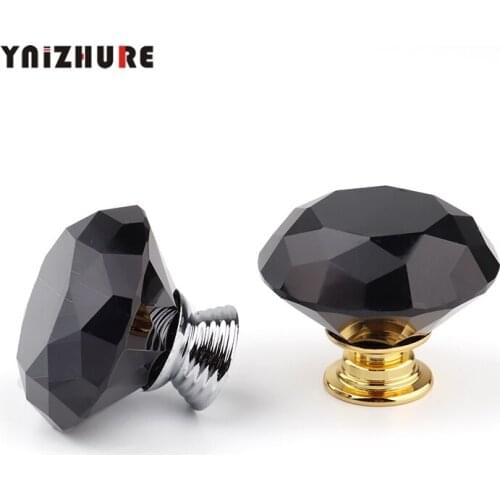 40mm Kitchen Cabinet Diamond Shape Design Black Crystal Glass Knobs Gold/Silver Handle Minimalist Cupboard Pulls Drawer 1Pcs