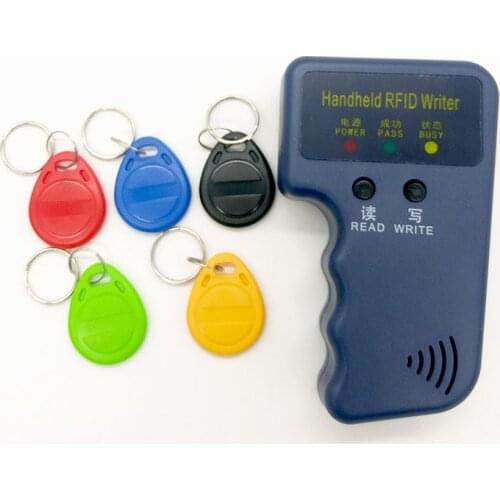 Handheld 125KHz EM4100 TK4100 RFID Copier Writer Duplicator Programmer Reader + 5pcs EM4305 Rewritable ID Keyfobs Tag