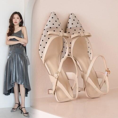 Sexy solid color pointed wave point simple mid-heeled sandals were thin and thin with a word buckle Baotou womens shoes Z506