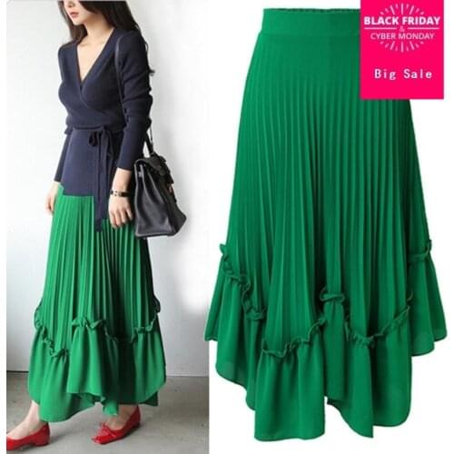 Chiffon fashion stitching skirt 2018 summer new high-waist pleated chiffon skirt anti-light design elastic waist thin skirt L587