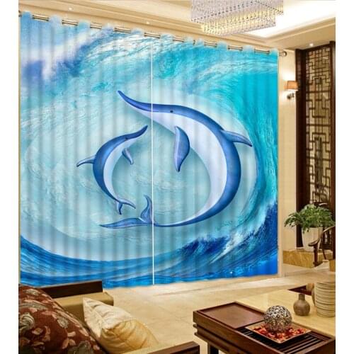 Blue living room curtains home curtains decoration Waves dolphins modern home decor personalized decor