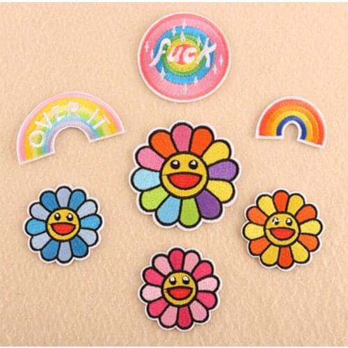 Sun smiley face style embroidery patch DIY patch iron patch clothing applique washable applique badge