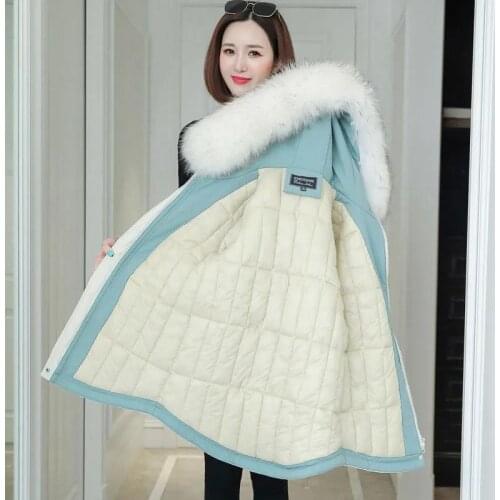 2021 New Big Fur Collar Overcoat Parka Padded Jackets Women Winter Fashion Letter Down Cotton Jacket Hooded Loose Feminine Coat