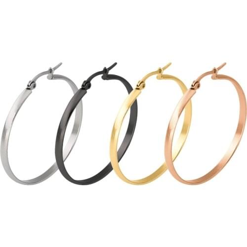 AsJerlya New Fashion Sexy Women Hypoallergenic Stainless Steel Rounded Smooth Big Large Hoop Earrings Jewelry 1 Pair