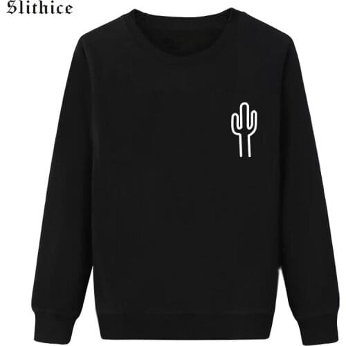 Slithice Harajuku Cactus Pattern Print Women Hoodies Black Long Sleeve O-neck Autumn Casual Sweatshirts Tops