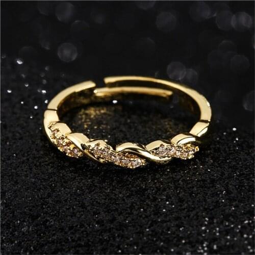 Fashion Gold Color Geometric Party Ring Women Girl Jewelry Bling Cubic Zircon Micro Pave Wedding Ring Femme Bijoux Wholesale