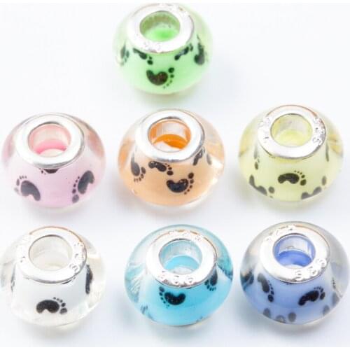 20Pcs/Lot Mix Color Foot Silver Plated Buckle DIY Resin Plastic Bead Charm Fits for Pandora European Jewelry Bracelet js2248