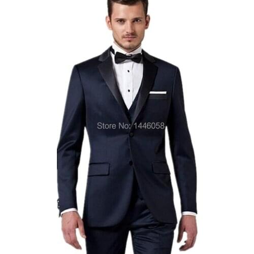 2017 High Quality Custom Made Italian Navy Blue Mens Suits With Jacket Pants Men Suit For Men Wedding Suits Groom Tuxedos