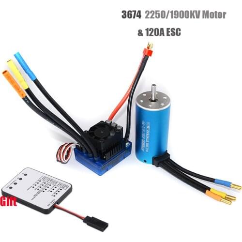 3674 2250KV 1900KV 1580KV 4P Sensorless Brushless Motor with 120A Brushless ESC Electric Speed Controller for 1/8 RC Car Truck
