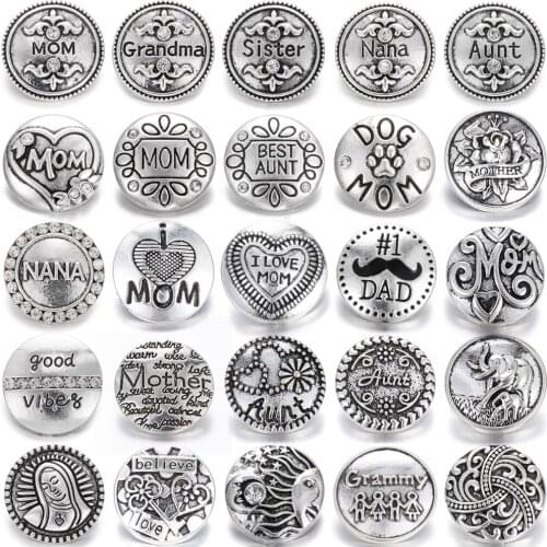 6pcs/lot 18mm Snap Button Rhinestone Crystal Mom Love Believe Snap Buttons Jewelry Fit Snap Button Bracelet Happy Mothers Day