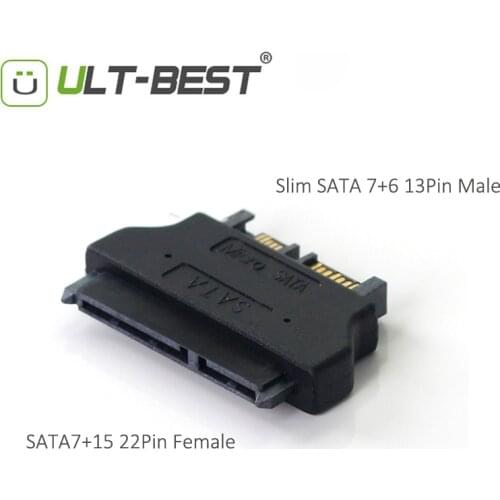 ULT-Best SATA Adapter SATA 7+15 22P Female to Slim SATA 7+6 13P Male Adapter Male to Female Converter Black