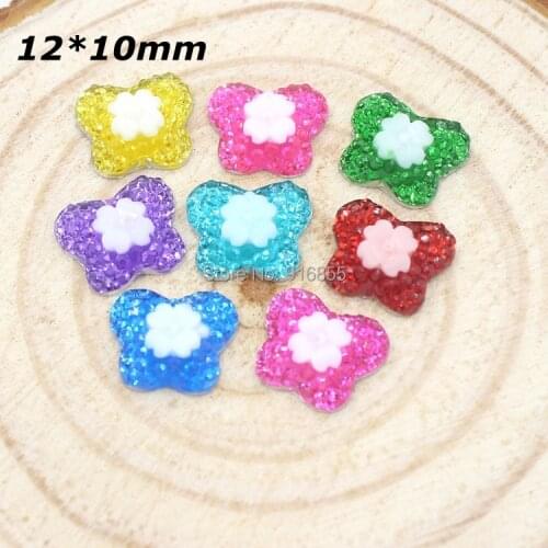 Free Shipping 12*10MM 24Pcs Flatback Resin Butterfly Stone Beads Scrapbooking Crafts,Flower Flatback Resin Rhinestone For DIY