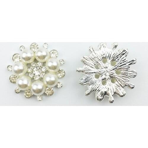 Free Shipping 27mm 40pcs/lot Flatback Rhinestone Button With Pearl For Hair Flower Wedding Embellishment LSB002-1
