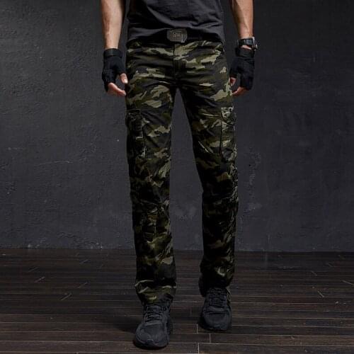 Mens Cargo Pants Men Camouflage Multi Pockets Military Large Size Tactical Pants Men Outwear Army Straight Slacks Long Trousers