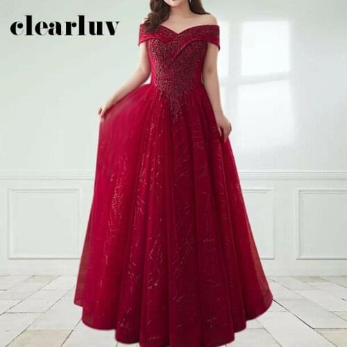 Appliques Burgundy Robe De Soiree DR1129 Off The Shoulder Lace Up Evening Dress 2020 A-Line Floor-Length Party Gowns For Women