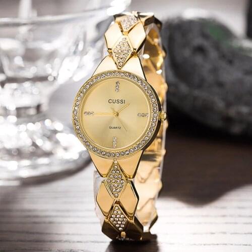 CUSSI 2018 New Womens Watches Gold Luxury Rhinestone Ladies Bracelet Watches Fashion Dress Quartz Wristwatch reloj mujer Gifts