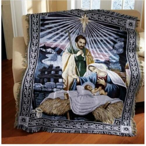 Jesus Our Lady Decorative Thread Blanket Towel Blanket Painting Quality Lace Cotton Easter Christmas Decorative Rug Tapestry