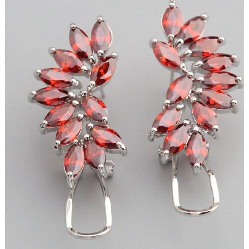 Precious Red Garnet 3*5mm Semi-precious Silver Cool For Womens Stud Earrings ED0664