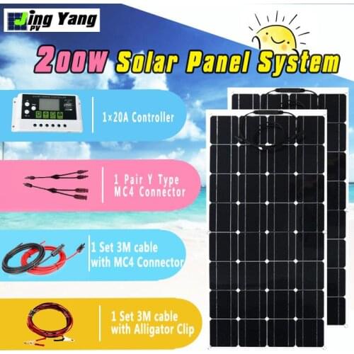 2pcs 100W solar panel kit 200 watt Panel Solar flexible solar panel with controller for 12V/24V battery car RV boat home charge