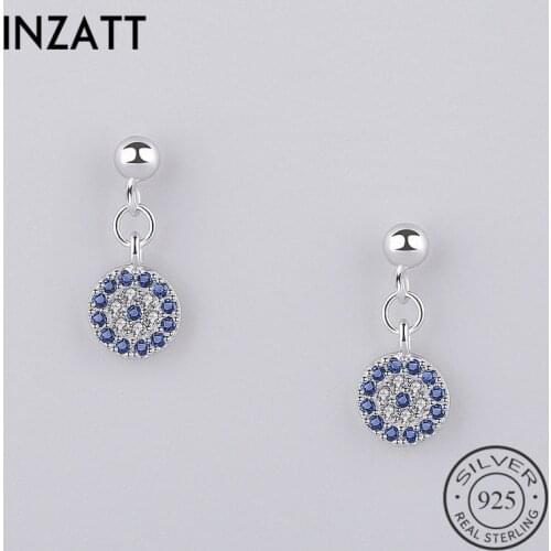 INZATT Minimalist Exquisite Geometric Round Zircon Dangle Drop Earrings For Women Engagement Charm Silver 925 Fashion Jewelry