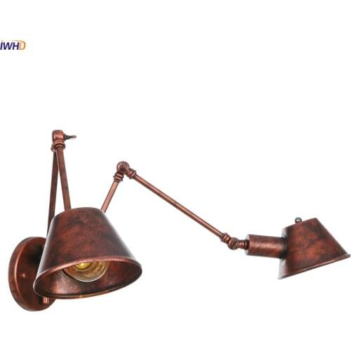 IWHD 2 Heads Loft Style Vintage Wall Lamp Bedroom Bathroom Retro Swing Long Arm Wall Light Lampara Pared Luminaire Lighting