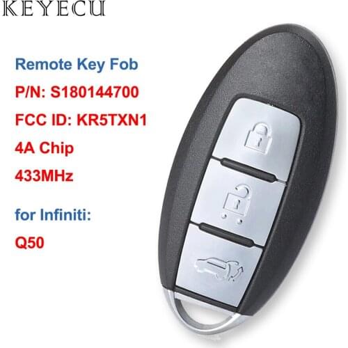 Keyecu S180144700 Remote Car Key Fob 3 Buttons 433MHz 4A Chip for Infiniti Q50 2019 2020 FCC ID: KR5TXN1
