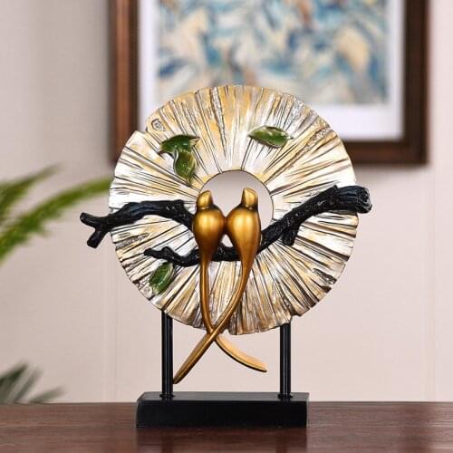 Chinese Resin Round Branches Ornaments Crafts Gold Bird Figurines Decoration Home Livingroom Desktop Furnishing Wedding Gifts