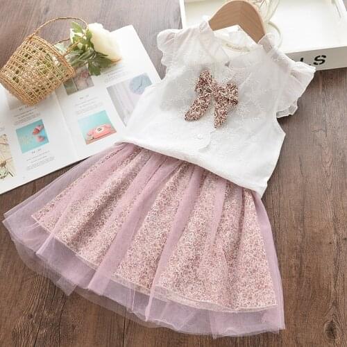 Menoea Girls Clothes Summer Kids Casual Style Girls Clothing Sets Cartoon pattern T-Shirt+dress 2Pcs For Children Clothing dress