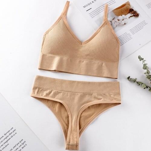 Underwear Women Top Panties Set Cotton Tops Low Waist G-String Underwear Set Active Wear Lingerie Fitness Crop Top Bra Set
