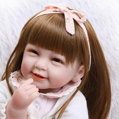 Pretty girl reborn toddler doll 22 inch 55cm soft silicone reborn baby doll with beautiful dress children gift toys