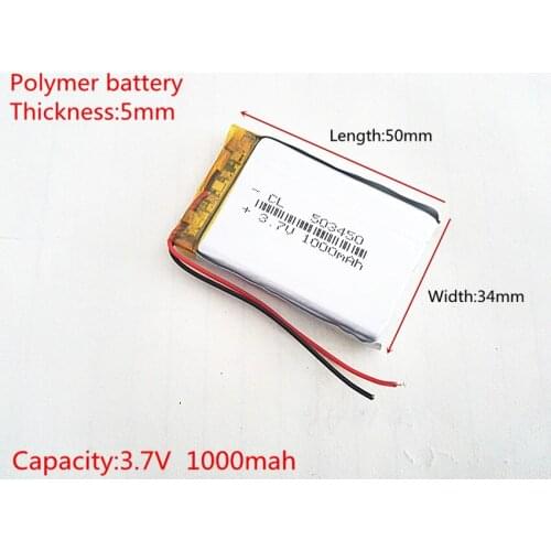 3.7V 1000mAh 503450 Lithium Polymer LiPo Rechargeable Battery For Mp3 DVD PAD mobile tablet pc power bank Camera