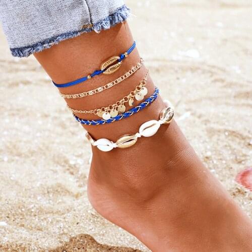 FXM Layered Gold Shell Pendant Chain Ankle Bracelet On Leg Foot Jewelry Boho Charm Anklets For Women Beach Jewelry Accessories