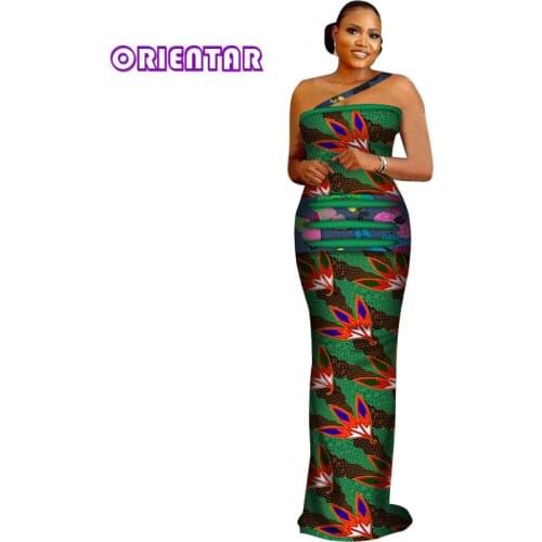 Fashion Women Ankara Dresses Robe Africaine Women African Clothes African Print Off Shoulder Long Maxi African Dress WY7028