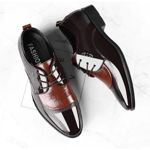 Mens Dress Shoes Fashion Pointed Toe Lace Up Mens Business Casual Shoes Brown Black Leather Oxfords Shoes Big Size 38-48 Brand