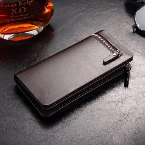 New Top Leather Men Wallet Clutch Business Cell Bag For Phone Organizer Card Mans Long Zipper Coin Purse Brand Male Money Bag