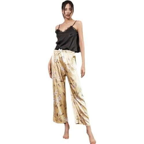 New Backless Satin Sexy Silk Pajamas With Pants Soft Home set Lingerie Sleepwear For Women Pyjamas Summer Nightwear Suit