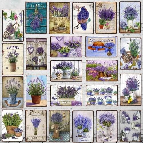 Garden Flowers Purple Lavender Tin Sign Fresh Fragrant Farm House Decoration Iron Painting Metal Plate Pendant Plaque